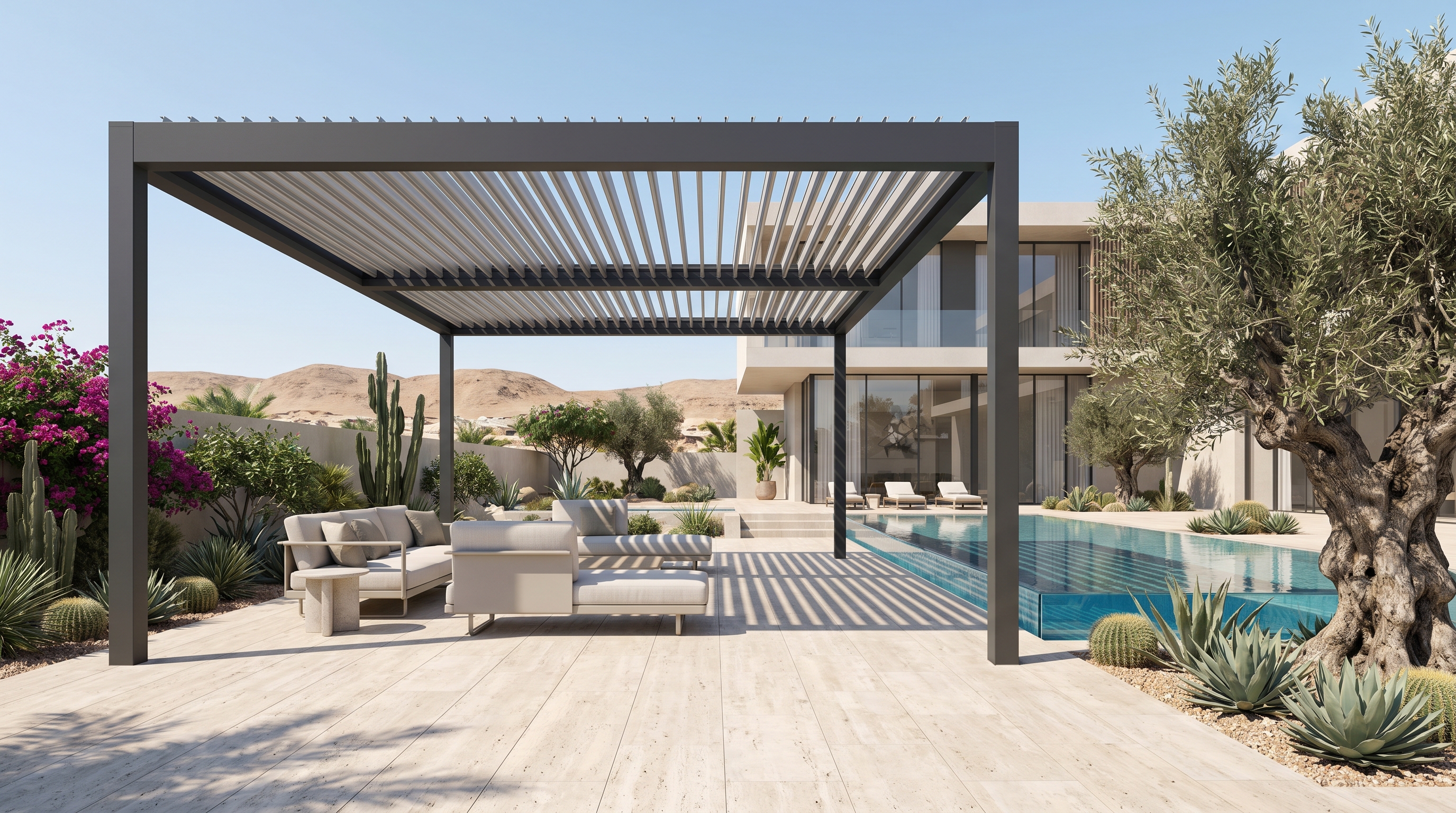 Architectural pergola designed for a contemporary Dubai villa