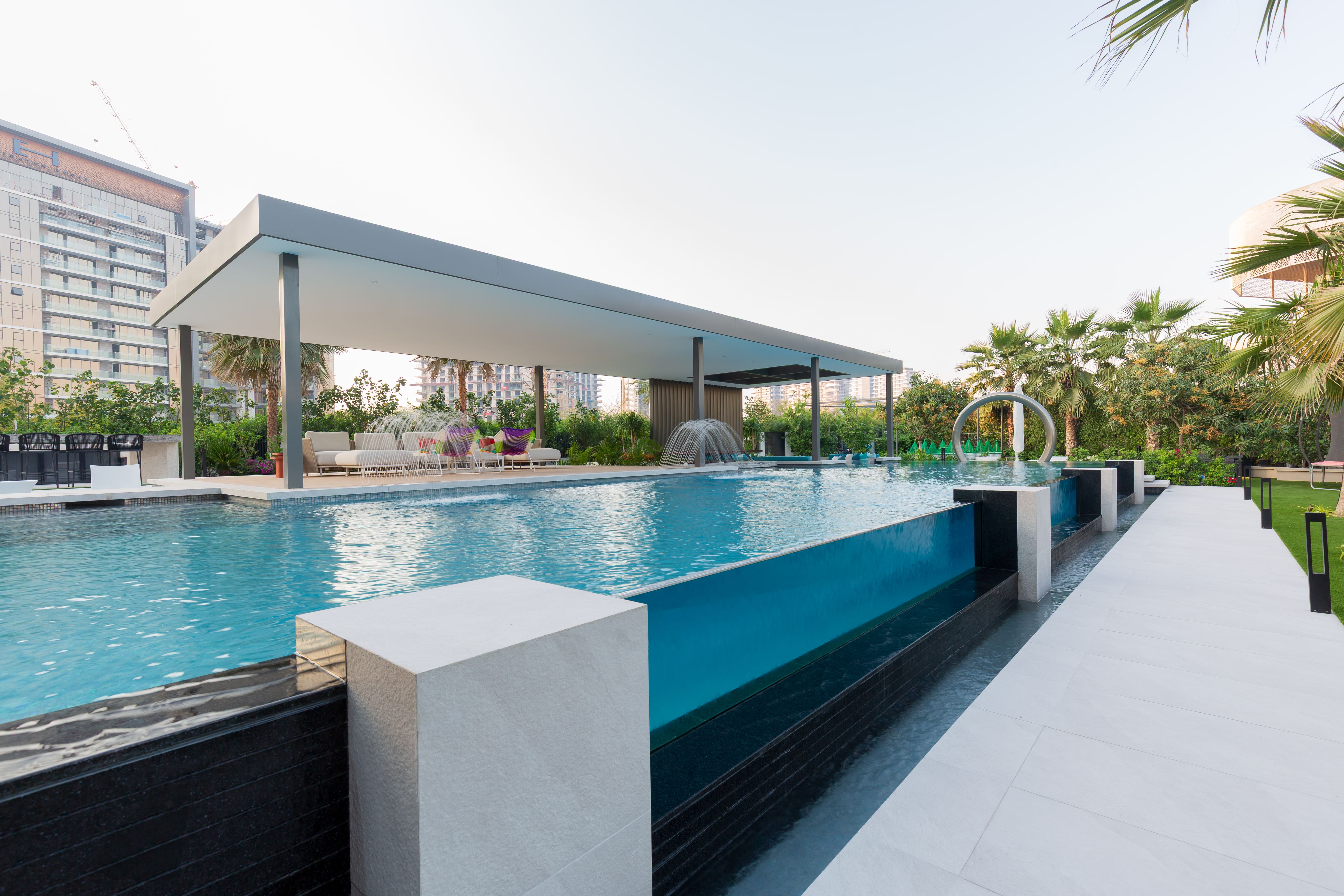 Poolside planting and outdoor living landscape