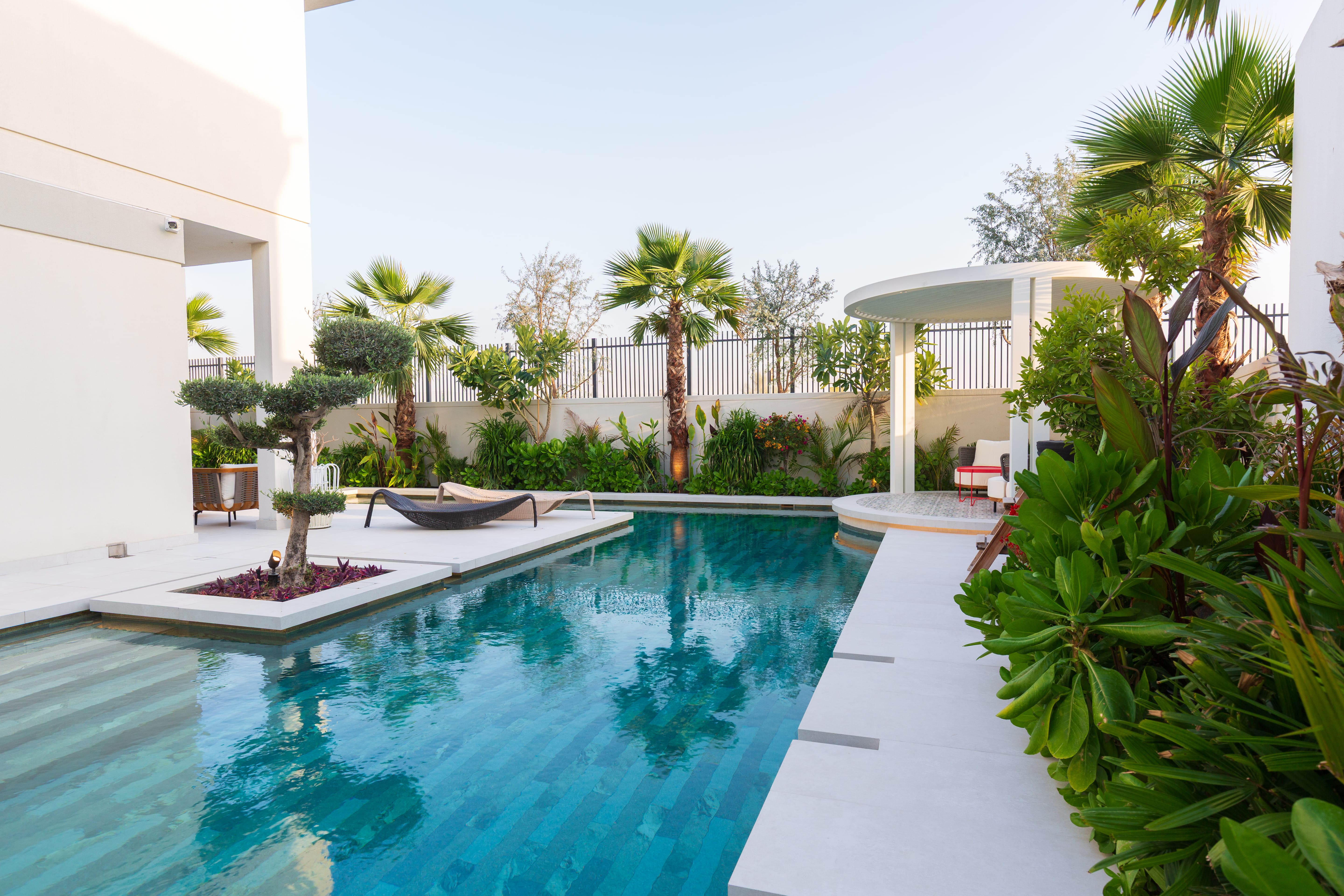 Architectural pool landscape in Tilal Al Ghaf